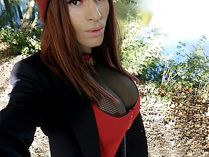 Hot crossdresser morning walk in the forest
