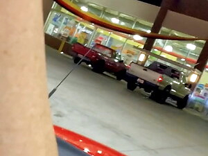 RUBBING in TINY PANTIES, TOP DOWN, BUSY GAS STATION SIS SLUT