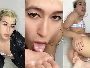 Dirty Talking Femboy Dildo Fucking and Cum Eating