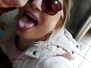 Skanky Chantelleslut37 walks out of tiolet with cum on face