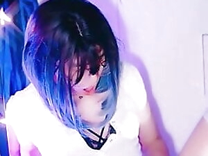 Cute JP sissy crossdresser fingering in Lingerie